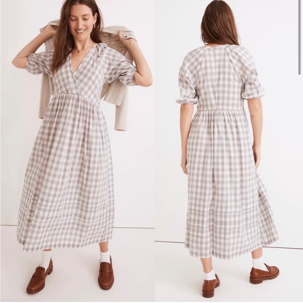 NWT Madewell Marianna Plus Puff Sleeve Midi Peasant Plaid Dress Size Women’s 3XL